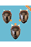 Kask süsü -3 lü set Kedi kulağı,kask boynuzu ve Rüzgar Tutmaz kedi kulağı sağ sol takım-BEYAZ