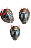 Kask Süsü -3 Lü Set Kedi Kulağı,kask Boynuzu Ve Rüzgar Tutmaz Kedi Kulağı Sağ Sol Takım Pembe