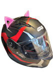 Kask Süsü -3 Lü Set Kedi Kulağı,kask Boynuzu Ve Rüzgar Tutmaz Kedi Kulağı Sağ Sol Takım Pembe