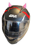 Kask Süsü -3 Lü Set Kedi Kulağı,kask Boynuzu Ve Rüzgar Tutmaz Kedi Kulağı Sağ Sol Takım Pembe