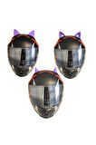 Kask süsü -3 lü set Kedi kulağı,kask boynuzu ve Rüzgar Tutmaz kedi kulağı sağ sol takım MOR