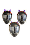Kask süsü -3 lü set Kedi kulağı,kask boynuzu ve Rüzgar Tutmaz kedi kulağı sağ sol takım MOR