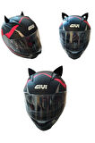 Kask süsü -3 lü set Kedi kulağı,kask boynuzu ve Rüzgar Tutmaz kedi kulağı sağ sol takım-siyah