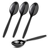 Plastik Siyah Kaşık - Parti Davet Piknik Çorba Yemek Kaşığı - 18 Cm. - 100'lü 10 Paket