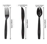 Plastik Siyah Çatal Kaşık Seti Takımı- 100 Ad. Çatal + 100 Adet Kaşık - 18 Cm.