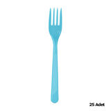 Plastik Turkuaz Renkli Lüx Parti Doğum Günü Çatal - 18 Cm. - 25 Adetlik Paket