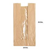 Pencereli Kraft Baget Ekmek Fırın Kese Kağıdı - Orta boy - 15 x 41 Cm. - 0.510 Kg. - Paket