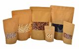 Doypack Pencereli Kraft Delikli Kilitli Kese Kağıdı - Orta Boy - 13x22x7 Cm. - 20 Adetlik 3 Paket