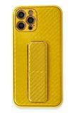 Newface Apple Uyumlu İphone  Pro Max Kılıf Coco Karbon Standlı Kapak - Sarı