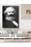Tekli Dikey Kanvas Tablo, Karl Marx Siyah Beyaz Portre Dekoratif Kanvas Duvar Tablosu