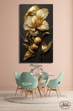 Tekli, Dikey, Kanvas, Dekoratif, Duvar, Tablosu , 3D Gold Çiçek,