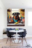 Tekli Kare Kanvas Dekoratif Duvar Tablosu , Bulaşık Yıkayan Köpek, Rotweiller,