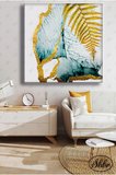 Tekli Kare Dekoratif Kanvas Tablo Salon Yatak Odası Kafe Ofis Gold Yaprak Modern Tasarım