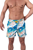 Bronz Surf Spirit Erkek Deniz Şortu Hızlı Kuruyan AquaDry Kumaş, Mavi Tonlar, Fermuarlı Cepli