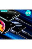 Usams SJ522 20W Lightning Hızlı Şarj ve Veri Aktarımı PD(60W) / (20W) Örgü Siyah 2M
