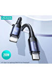 Usams SJ522 20W Lightning Hızlı Şarj ve Veri Aktarımı PD(60W) / (20W) Örgü Siyah 2M