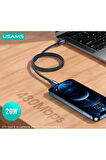 Usams SJ522 20W Lightning Hızlı Şarj ve Veri Aktarımı PD(60W) / (20W) Örgü Siyah 2M