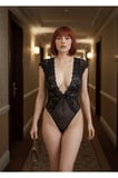 #Bodysuit Şık Kesik Dekolte Yüksek Bel Sıkı Tasarım Kısa Kol Feminen Siyah Yarım Kol Dantel Bodysuit