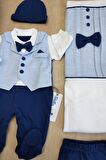 Erkek Bebek Mavi Hastane Çıkışı Papyon Yelekli 10 Lu Set STL6167