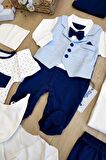 Erkek Bebek Mavi Hastane Çıkışı Papyon Yelekli 10 Lu Set STL6167