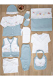 Kız Bebek Natural Yeşil İşlemeli süslü Lüks 10 Lu Hastane Çıkışı Set STL6064