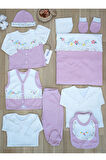 Kız Bebek Natural Pembe İşlemeli süslü Lüks 10 Lu Hastane Çıkışı Set STL6065
