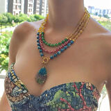 Sitrin Kolye, Doğaltaş Renkli Kolye, 3 katlı Kolye,  Rengarenk Doğal Taş Kolye, Yıldönümü Hediyesi, Burç Kolye