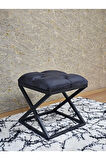 Siyah Boyalı 45 cm x 45 cm Çaprazlı Puf Bench Oturak Füme Renk 45 x 45 Boyut/Ebat