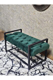 Siyah Boyalı Metal 80 cm Puf Bench - Antre Puf - Hol Bench - Puf - Oturak - Bench Yeşil Renk 90 x 45 Boyut/Ebat