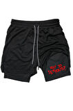 Hızlı Kuruyan 2 in 1 Yetişkin Unisex Spor Why So Serious Baskılı Taytlı Şort Fitness Gym Antrenman