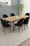 Calvin Meşe Desen 80x132 MDF Açılabilir Mutfak Masası Takımı 6  Sandalye