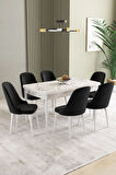 Ikon Beyaz Mermer Desen 80x132 MDF Açılabilir Yemek Masası Takımı 6  Sandalye
