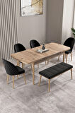 Ikon Meşe Desen 80x132 MDF Açılabilir Mutfak Masası Takımı 6  Sandalye