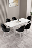 Milas Beyaz 80x132 Açılabilir Mdf Masa Yemek Odası Takımı, Mutfak Takımı 6 Adet Sandalye