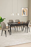 Milas Beyaz Mermer Desen 80x132 MDF Açılabilir Mutfak Masası Takımı 6  Sandalye