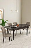 Milas Beyaz Mermer Desen 80x132 MDF Açılabilir Mutfak Masası Takımı 6  Sandalye