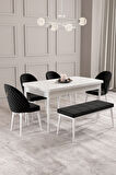 Calvin Beyaz 80x132 Açılabilir Mdf Masa Yemek Odası Takımı, Mutfak Takımı 4 Sandalye, 1 Bench