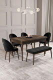 Calvin Barok Desen 80x132 MDF Açılabilir Mutfak Masası Takımı 4 Sandalye, 1 Bench