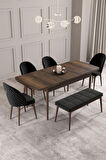 Calvin Barok Desen 80x132 MDF Açılabilir Mutfak Masası Takımı 4 Sandalye, 1 Bench