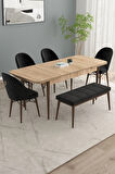Calvin Meşe Desen 80x132 MDF Açılabilir Mutfak Masası Takımı 4 Sandalye, 1 Bench