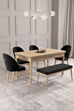 Calvin Meşe Desen 80x132 MDF Açılabilir Mutfak Masası Takımı 4 Sandalye, 1 Bench