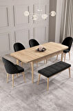 Calvin Meşe Desen 80x132 MDF Açılabilir Mutfak Masası Takımı 4 Sandalye, 1 Bench