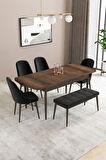 Fonza Barok 80x132 MDF Açılabilir Mutfak Masası Takımı 4 Sandalye , 1 Bench