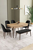 Ikon Meşe Desen 80x132 MDF Açılabilir Mutfak Masası Takımı 4 Sandalye, 1 Bench