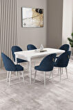 Mabel Beyaz Mermer Desen 80x132 MDF Açılabilir Mutfak Masası Takımı 4 Sandalye 1 Bench