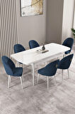 Mabel Beyaz Mermer Desen 80x132 MDF Açılabilir Mutfak Masası Takımı 4 Sandalye 1 Bench