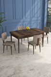 Mabel Meşe Desen 80x132 MDF Açılabilir Mutfak Masası Takımı 4 Sandalye 1 Bench
