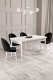 Calvin Beyaz Mermer 80x132 Açılabilir Mdf Masa Yemek Odası Takımı, Mutfak Takımı 4 Adet Sandalye