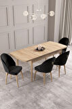 Calvin Meşe Desen 80x132 MDF Açılabilir Mutfak Masası Takımı 4  Sandalye