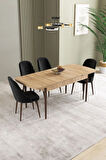 Ikon Meşe Desen 80x132 MDF Açılabilir Mutfak Masası Takımı 4  Sandalye